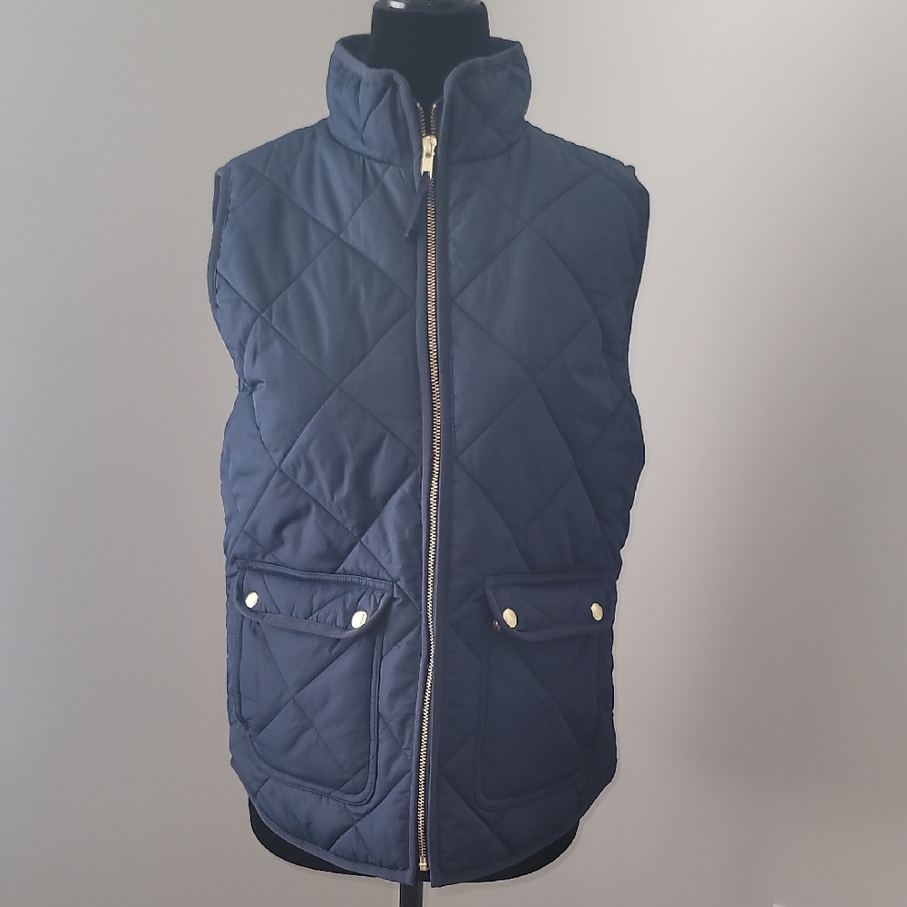Navy Quilted Vest with Gold Zipper